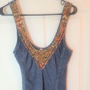 Free People Tank Top Size M Denim Embroidered